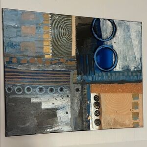 Abstract Blue and Gold Canvas Art